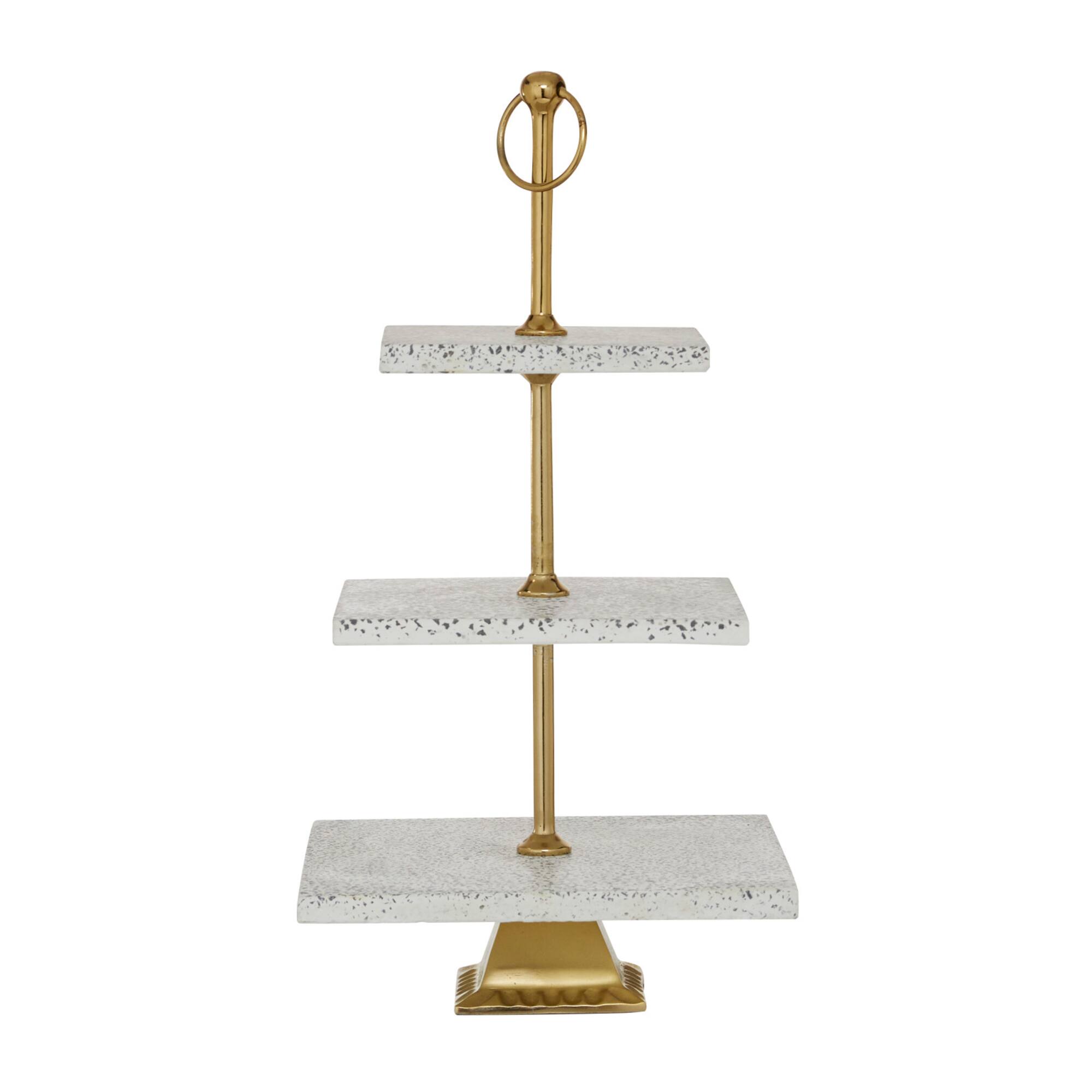 White Marble & Aluminum 3 Tier Tray Stand